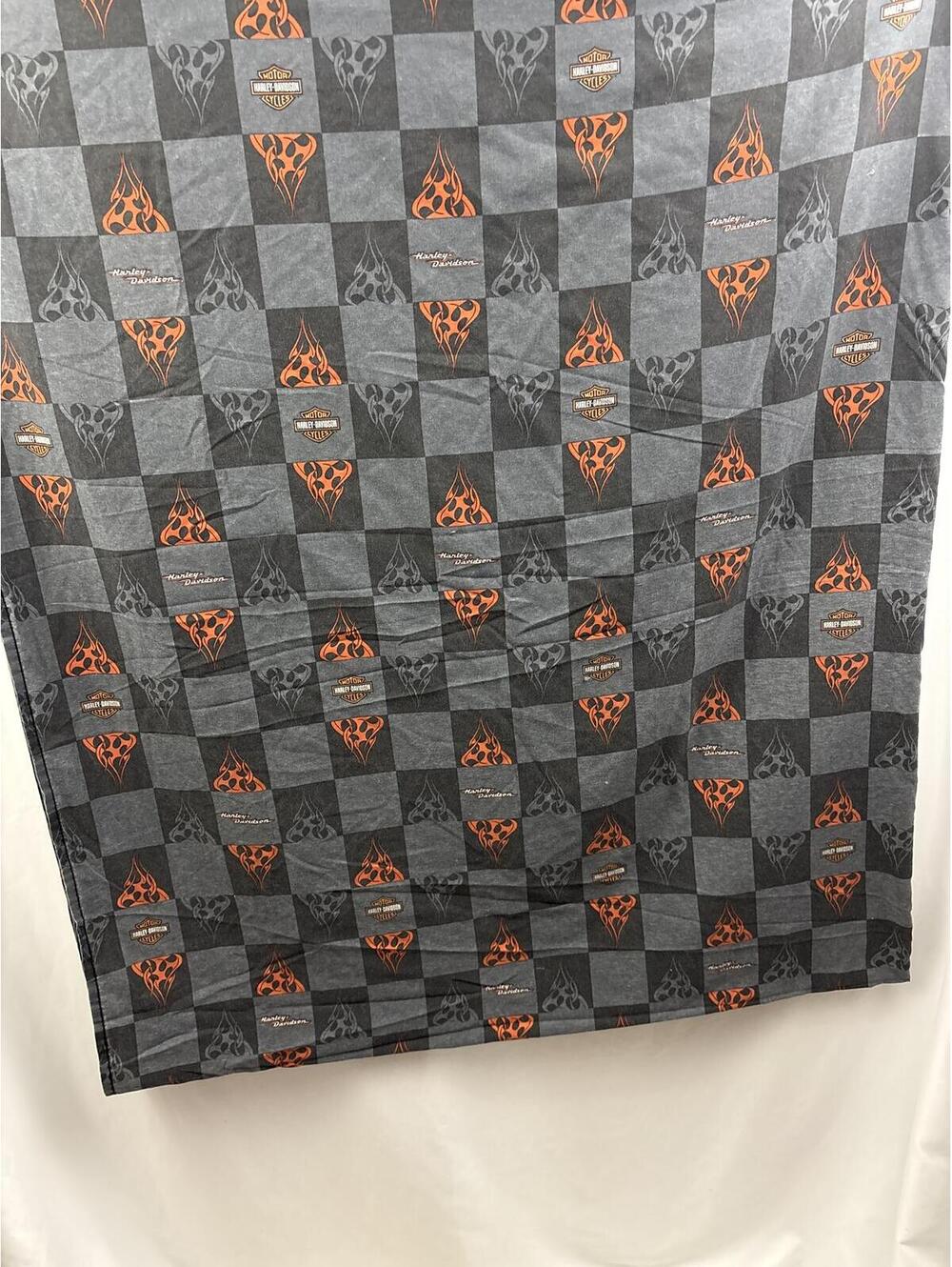 Harley-Davidson Queen Flat Sheet Gray Black Orange Flame Checkered Pattern